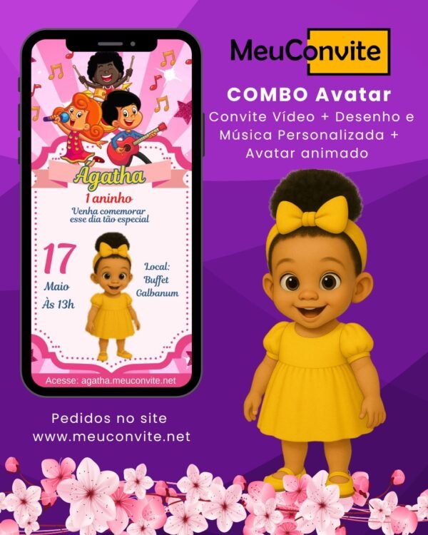 Combo 04: Convite Vídeo + Desenho e Música Personalizada + Avatar animado 